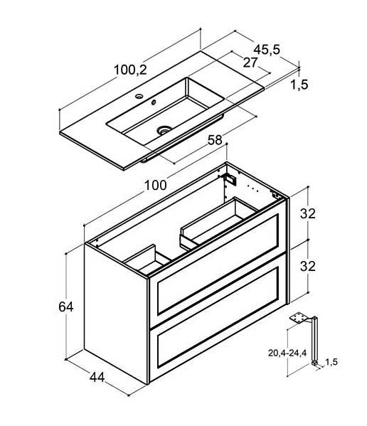 Dansani Luna Classic 100 møbelsæt m/Minore vask og rammefront - Natur eg/valgfri farve Dansani Luna Classic 100 møbelsæt m/Minore vask og rammefront - Natur eg/valgfri farve