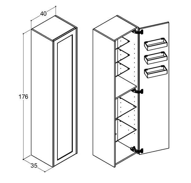 Dansani Luna Classic 40 højskab B m/1 låge og rammefront - Venstrehængslet - Natur eg/Valgfri farve