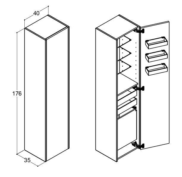 Dansani Luna Classic 40 højskab C m/vasketøjspose - Højrehængslet - Valgfri farve