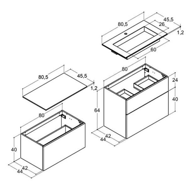 Dansani Luna Urban 160 møbelsæt m/Angular vask og skuffer - Valgfri farve Dansani Luna Urban 160 møbelsæt m/Angular vask og skuffer - Valgfri farve