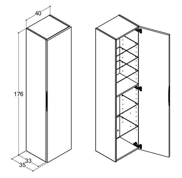 Dansani Luna Urban 40 højskab A m/låge og integreret greb - Højrehængslet - Valgfri farve