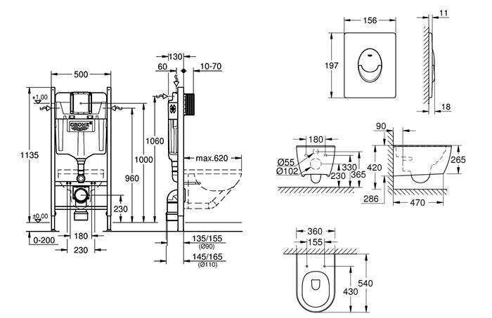 Grohe Essence toiletpakke inkl. sæde, cisterne og mat sort betjening
