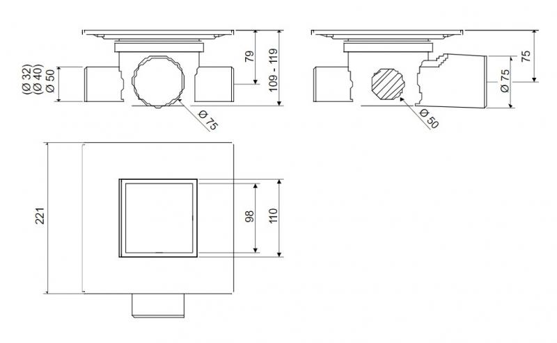 Unidrain kvadrat highline custom sampak Ø75 mm t/ 10x10 cm klinke Unidrain kvadrat highline custom sampak Ø75 mm t/ 10x10 cm klinke