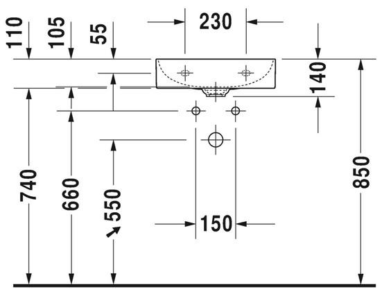 Duravit DuraSquare 45 håndvask t/væg eller møbel - 3 hanehuller - Uden overløb