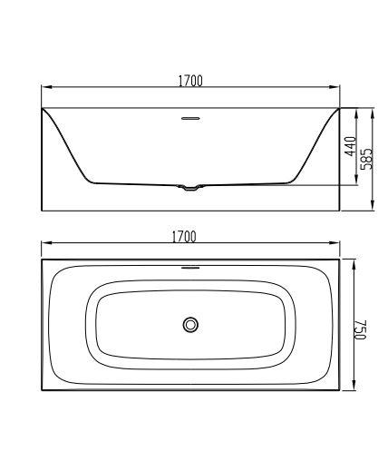 Strømberg Turin firkantet fritstående badekar 1700 x 750 mm Strømberg Turin firkantet fritstående badekar 1700 x 750 mm