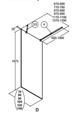 Dansani Match D 90 fast væg - Klar glas/mat sort Dansani Match D 90 fast væg - Klar glas/mat sort