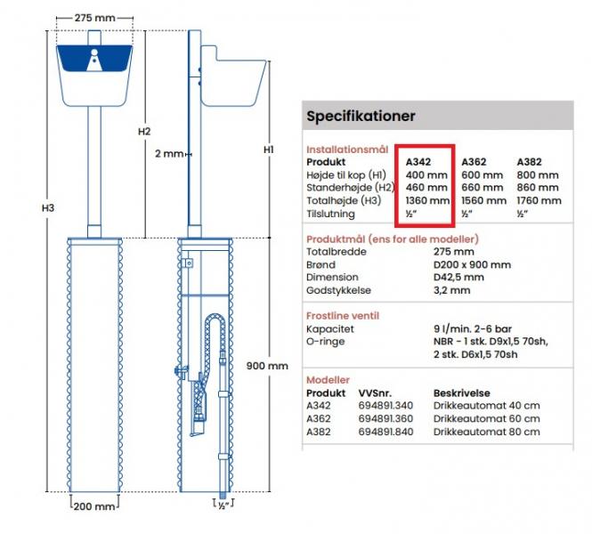 Frostfri drikkeautomat til køer og heste - 40 cm Frostfri drikkeautomat til køer og heste - 40 cm