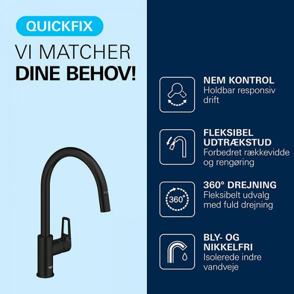 Grohe StartLoop k&oslash;kkenarmatur m/udtr&aelig;k - Mat sort