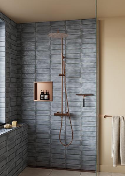 Damixa Iris 300 komplet brusesystem m/termostat - Børstet kobber