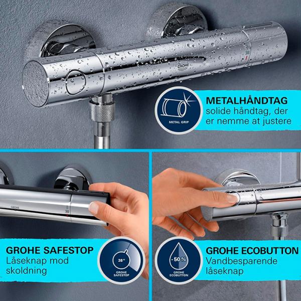 Grohe Precision Get komplet brusesystem m/termostat og håndbruser Grohe Precision Get komplet brusesystem m/termostat og håndbruser