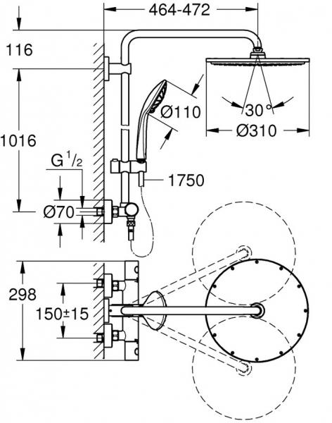 Grohe Euphoria XXL 310 brusesystem - Børstet cool sunrise Grohe Euphoria XXL 310 brusesystem - Børstet cool sunrise