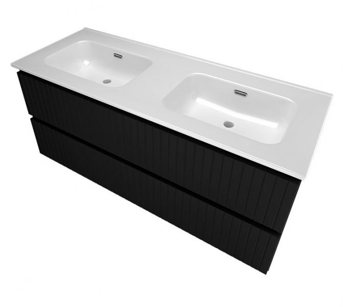 Sanibell Proline 120 møbelsæt m/lameller, 2 skuffer og dobbeltvask - Uden hanehul - Mat sort Sanibell Proline 120 møbelsæt m/lameller, 2 skuffer og dobbeltvask - Uden hanehul - Mat sort