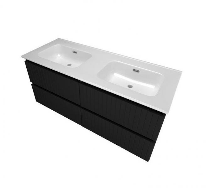 Sanibell Proline 120 møbelsæt m/lameller, 4 skuffer og dobbeltvask - Uden hanehul - Mat sort Sanibell Proline 120 møbelsæt m/lameller, 4 skuffer og dobbeltvask - Uden hanehul - Mat sort