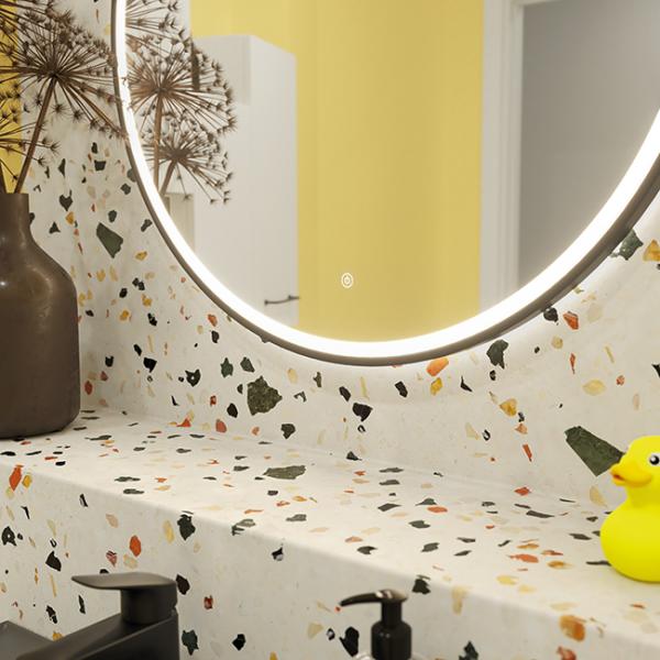 Dansani Mido+ Shine 75 rundt spejl m/lys og sort ramme Dansani Mido+ Shine 75 rundt spejl m/lys og sort ramme