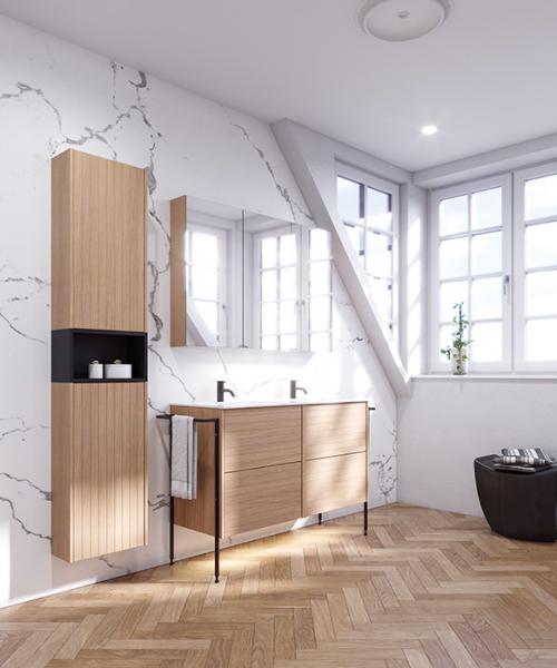 Dansani Luna Classic 120 møbelsæt m/Angular vask og skuffer - Lys eg, lameller Dansani Luna Classic 120 møbelsæt m/Angular vask og skuffer - Lys eg, lameller