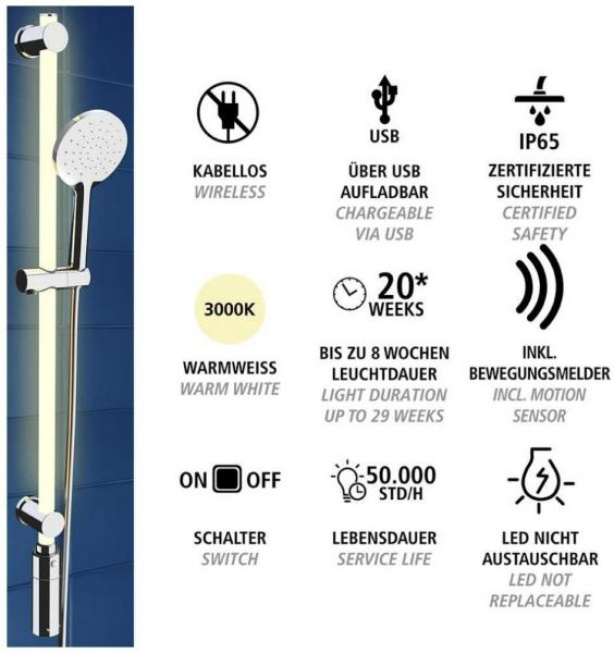Wenko brusesæt med LED brusestang - Ø120 - Kan også limes Wenko brusesæt med LED brusestang - Ø120 - Kan også limes