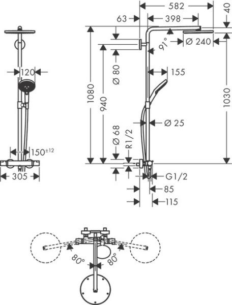 hansgrohe Raindance Select S 240 PowderRain brusesystem - Børstet sort krom