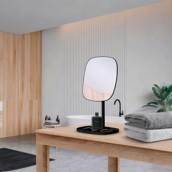 Beslagsboden Glow makeupspejl på fod m/bakke og 7x forstørrelse - Mat sort