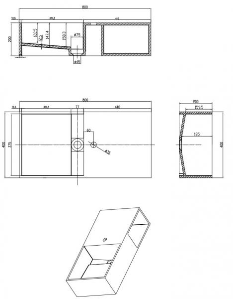 Cassøe 80 håndvask t/væg m/hylde - Uden overløb - 1 hanehul Cassøe 80 håndvask t/væg m/hylde - Uden overløb - 1 hanehul