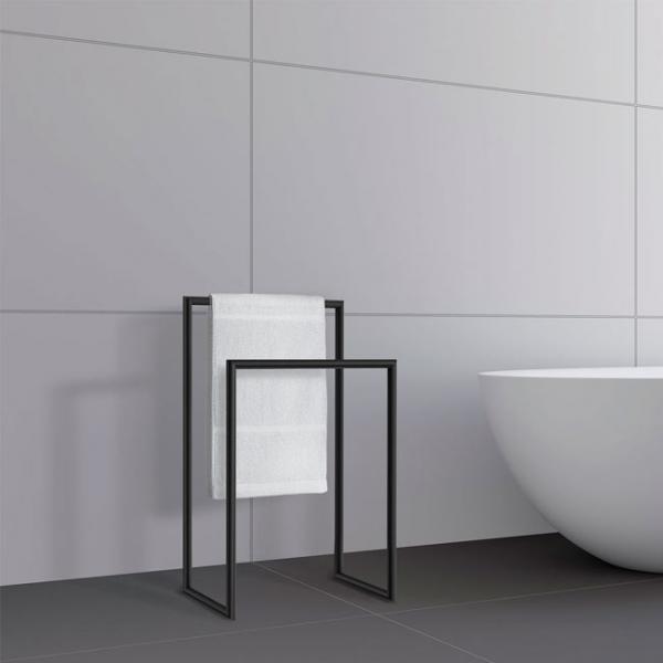 Smedbo Outline dobbelt h&aring;ndkl&aelig;deholder til gulv - Mat sort