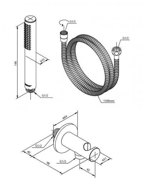 Damixa Silhouet komplet brusesystem til indbygning/loft - Børstet messing Damixa Silhouet komplet brusesystem til indbygning/loft - Børstet messing