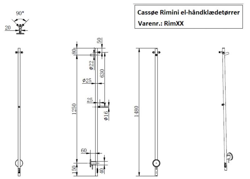 Cassøe Rimini håndklædetørrer - Børstet rustfrit stål Cassøe Rimini håndklædetørrer - Børstet rustfrit stål