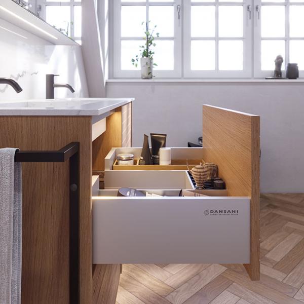 Dansani Luna Classic 120 møbelsæt m/Angular vask og skuffer - Lys eg, lameller Dansani Luna Classic 120 møbelsæt m/Angular vask og skuffer - Lys eg, lameller