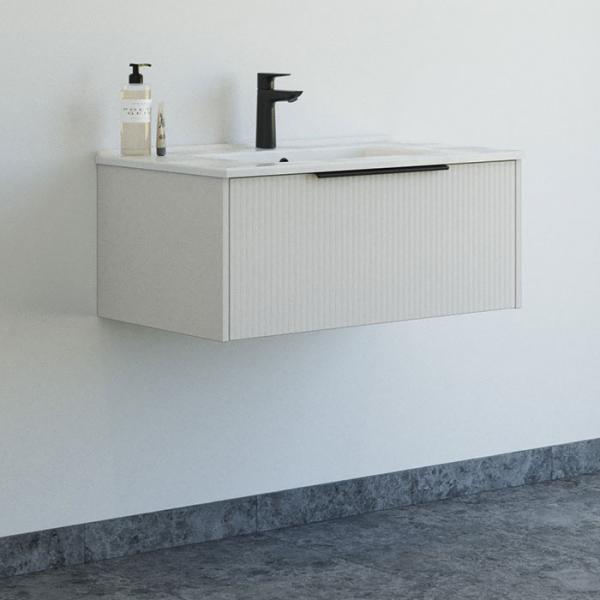 Dansani Mido+ Classic 81 møbelsæt m/Amber vask og 1 skuffe - Striber/mat sand Dansani Mido+ Classic 81 møbelsæt m/Amber vask og 1 skuffe - Striber/mat sand