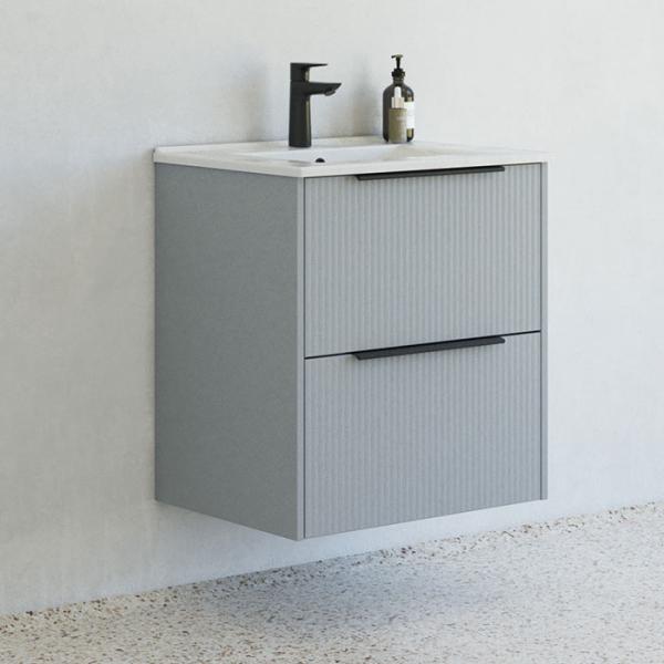 Dansani Mido+ Classic 61 møbelsæt m/Amber vask og 2 skuffer - Striber/mat lyseblå Dansani Mido+ Classic 61 møbelsæt m/Amber vask og 2 skuffer - Striber/mat lyseblå