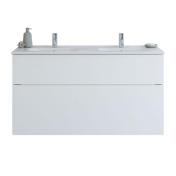 Dansani Luna 121 møbelsæt m/dobbelt Kantate vask, høj skuffe og indretning - Hvid mat Dansani Luna 121 møbelsæt m/dobbelt Kantate vask, høj skuffe og indretning - Hvid mat