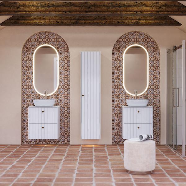 Dansani Luna Vintage 60 møbelsæt m/Stadium vask, buet og rillet front - Hvid mat