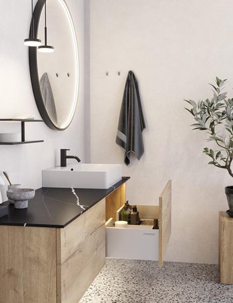 Dansani Luna Urban 160 møbelsæt m/Cube håndvask og skuffer - Natur eg