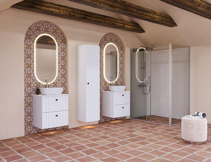 Dansani Luna Vintage 60 møbelsæt m/Stadium vask, buet og rillet front - Hvid mat